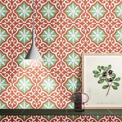 Moroccan Mosaic Handmade Argana in Green and Red Tile, Pack of 12 (Morocco)