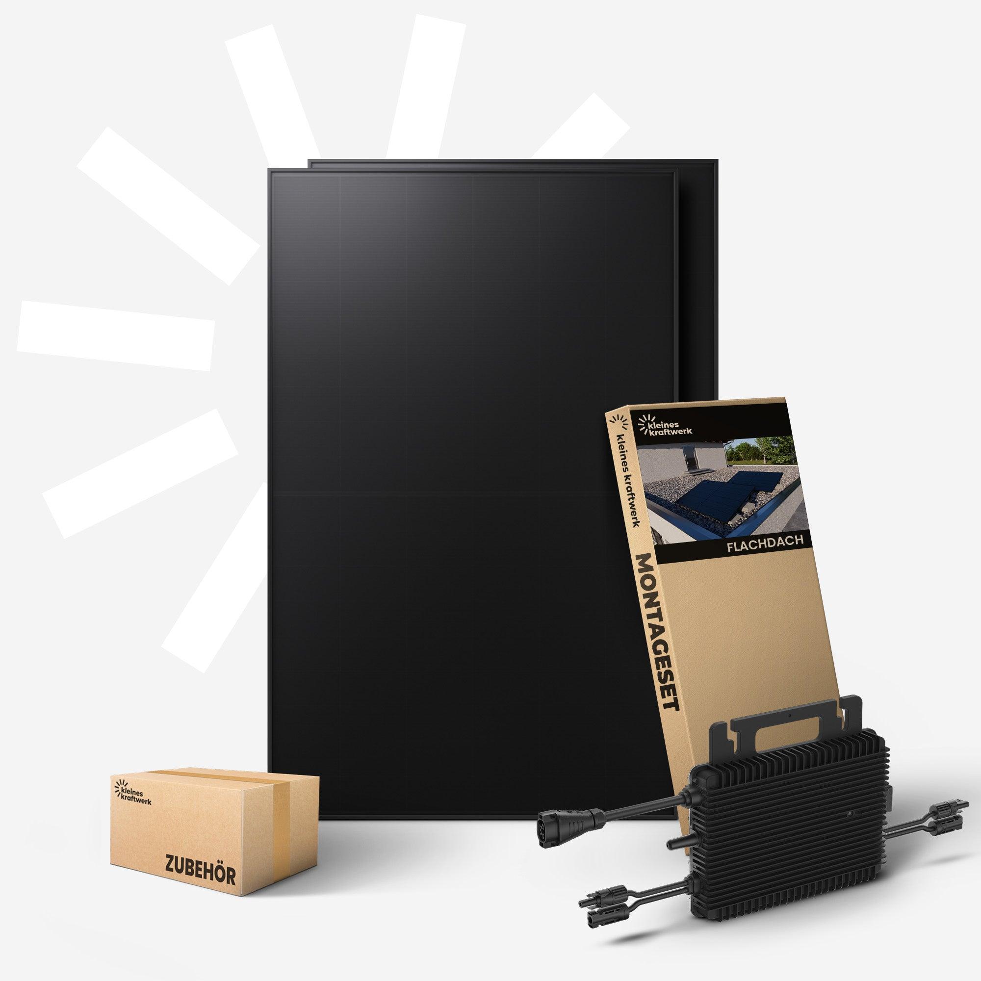 Kleines Kraftwerk 960W Balkonkraftwerk Flachdach-Halterung - 0% MwSt - 800W Wechselrichter WiFi & Bluetooth, 2×480W bifaziale Solarmodule, 10m Kabel