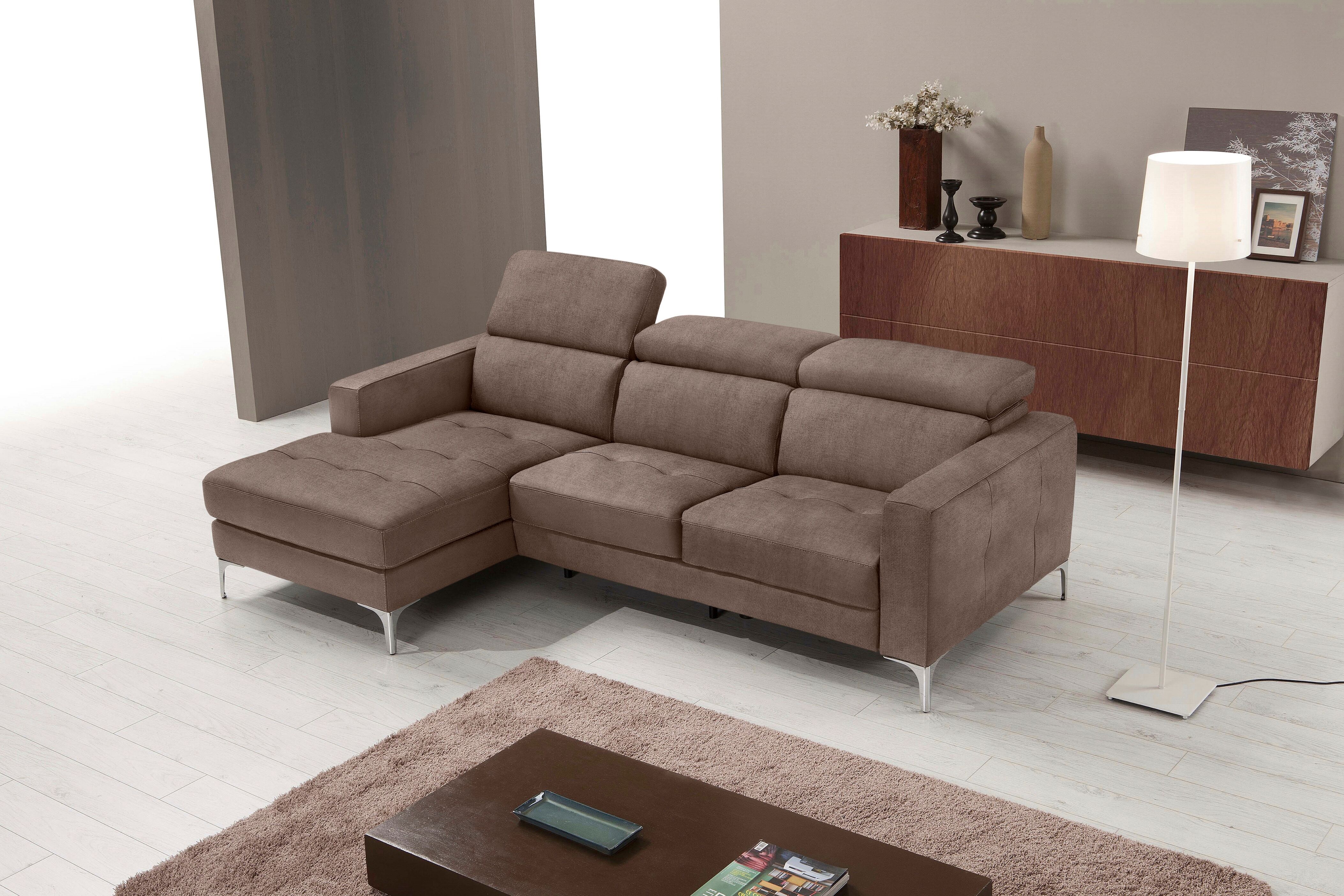 Ecksofa EGOITALIANO "Matt, erstklassiger Sitzkomfort, aufwendige Detailverarbeitung, L-Form", braun (mud), B:247cm H:100cm, Luxus-Micofaser Lederoptik (100% Polyester) ist ein neues technisches Gewebe mit einem visuellen und taktilen Aspekt, der dem Nubuk