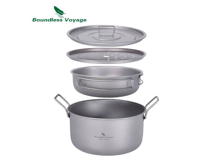 Marmite de Camping de Voyage sans limites, cuiseur à vapeur multifonctionnel en titane, ensemble de casseroles à soupe avec couvercle, Kit de désordre en plein air Ti2057C