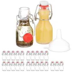 Relaxdays Kleine Flaschen mit Bügelverschluss Set Weiß,Rot,Transparent