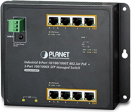 PLANET Industriële 8-Port Gigabit PoE Wall-mount Switch met 2-Port SFP Uplink, beheerd, -40/+75C