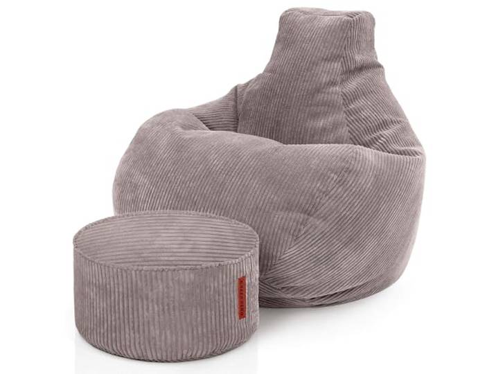 Green Bean® Sitzsack mit Hocker aus Cord - Sitzsäcke für das Wohnzimmer, Schlafzimmer, Sitzsack-Sessel für Erwachsene Hellgrau