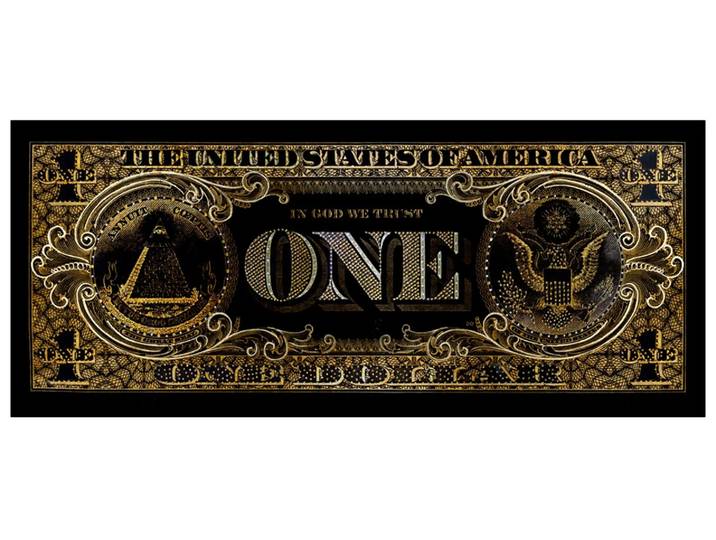 Digitaldruck auf Glas Ein-Dollar-Schein in Schwarz und Gold image LAND