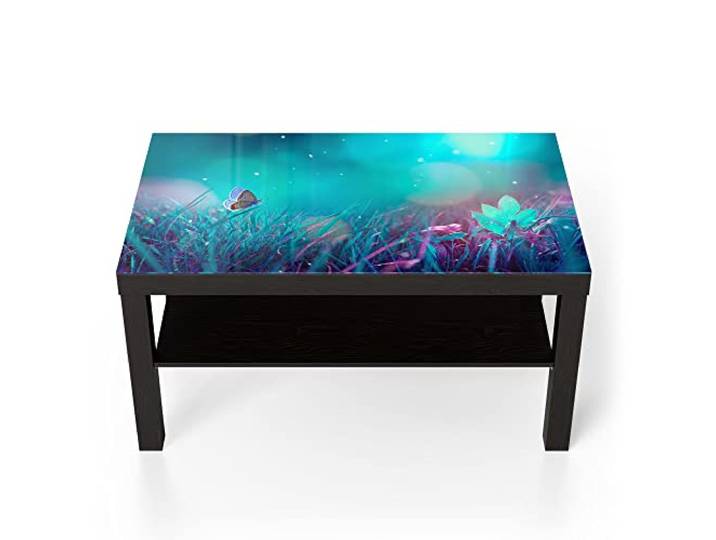 DEQORI Glastisch schwarz groß 90x50 cm Motiv Märchenhafte Wiese ausgefallener Beistelltisch aus Glas Hochglanz Couchtisch fürs Wohnzimmer moderner Couch Tisch mit Design