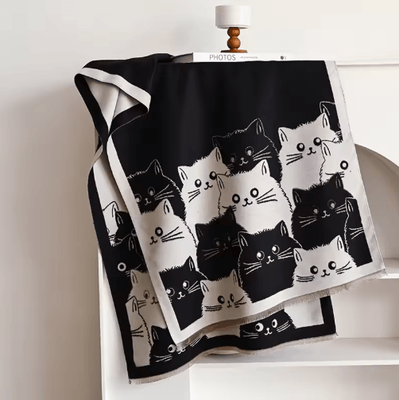 Inspire Picks Cute Cat Jacquard Pashmina Scarf Thick Cashmere Winter Shawl & Blanket Wrap For Women black