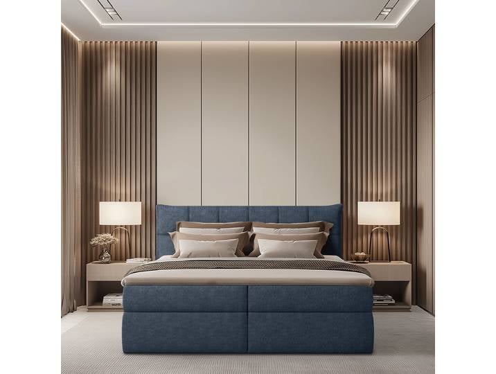 Lit boxspring Primes 160 x 200cm Tissu chenille Pelagia Bleu