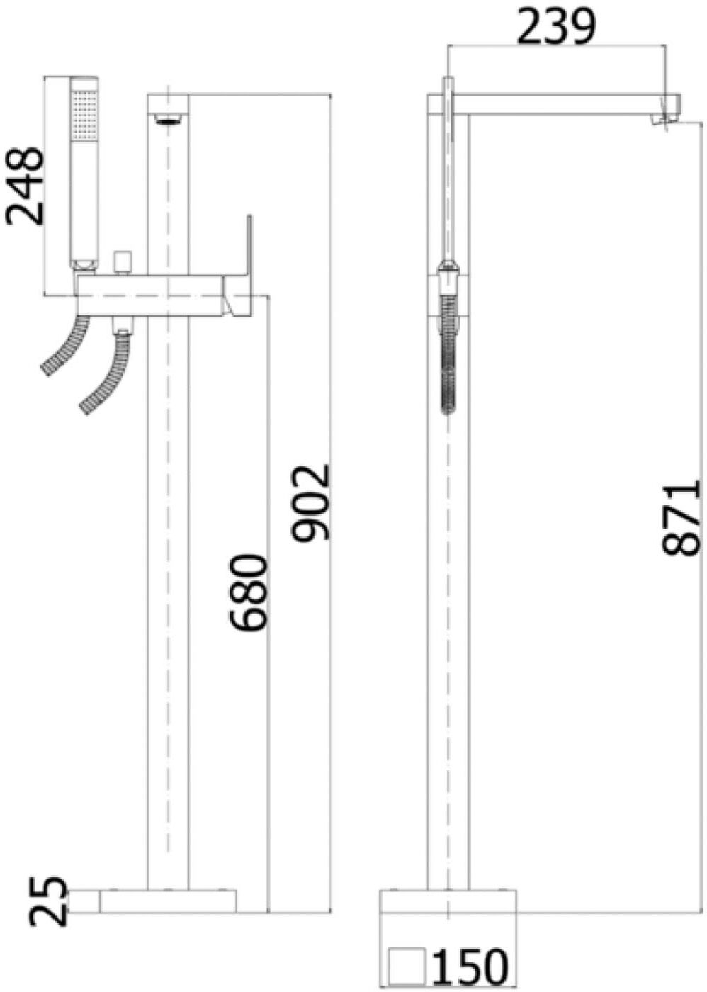 Kronenbach Quara 3.0 Freistehende Wannenarmatur, Badarmaturen, KB100388C10, Chrome - Chrome