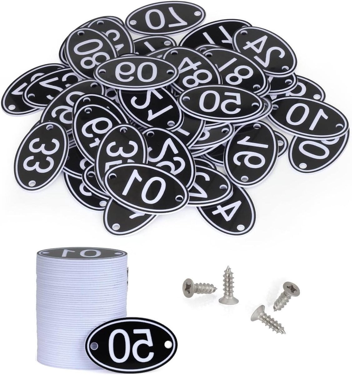 Ovale Tafelnummers Locker Labels - Gegraveerde Zwarte Tags - 1 tot 800 stuks