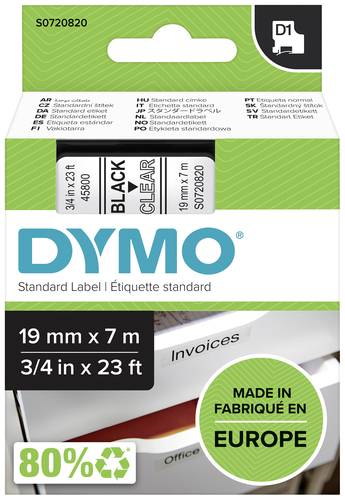 DYMO D1 45800 Bandfarbe: Transparent Schriftfarbe:Schwarz 19 mm 7 m