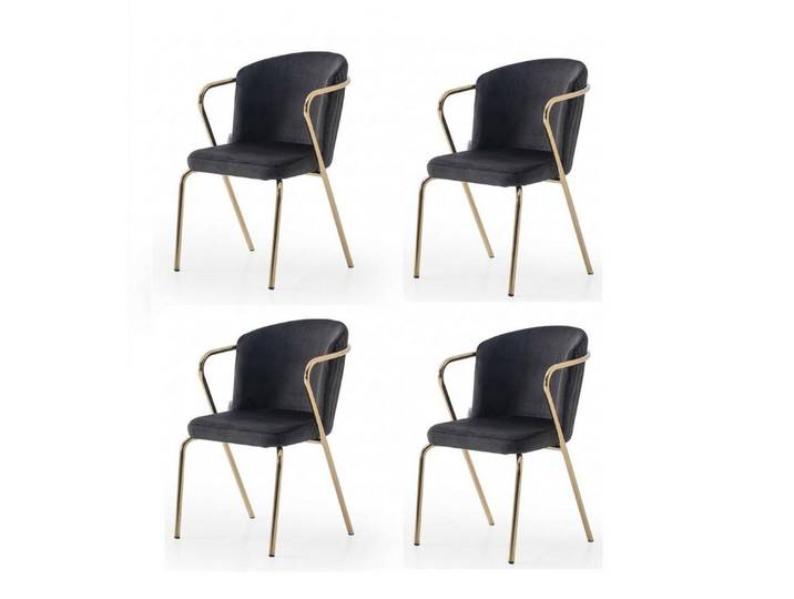 JVmoebel Esszimmerstuhl Stühle-Set 4x Stuhl Modern Schwarz Goldene Elemente Weich Bequem, Made in Europa