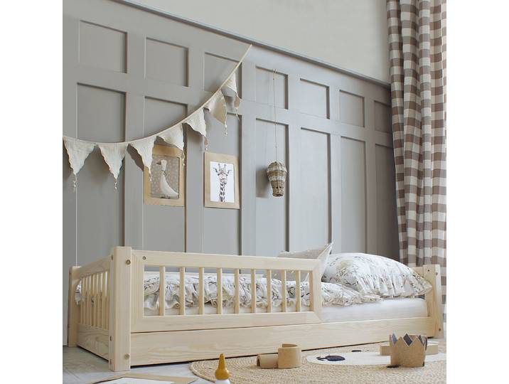 Lit 80x160 Barrière Et Sommier Inclus Pieds 1 Cm Adèle Bois