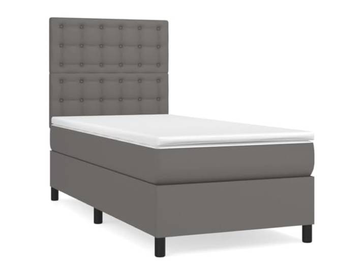 PUGYNBK Boxspringbett, 100 x 200 cm, Grau, mit Matratze Verstellbares Kopfteil, Taschenfederkerne, Kunstlederbezug, mittlere Härte