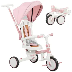 DREIRAD 5-in-1 mit Schubstange für 1-3 Jahre Faltbar mit reversiblem Sitz Rosa