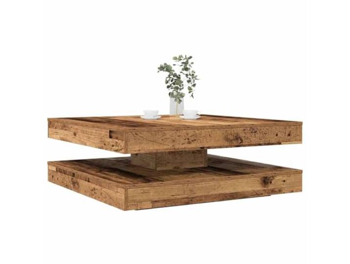 pokgdf Drehbarer Couchtisch Altholz-Optik Holzwerkstoff 90x90x34,5 cm 360-Grad-Drehung, untere Ablage, feucht abwischbar, modernes Wohnzimmer-Design, robuste Holzwerkstoff-Konstruktion