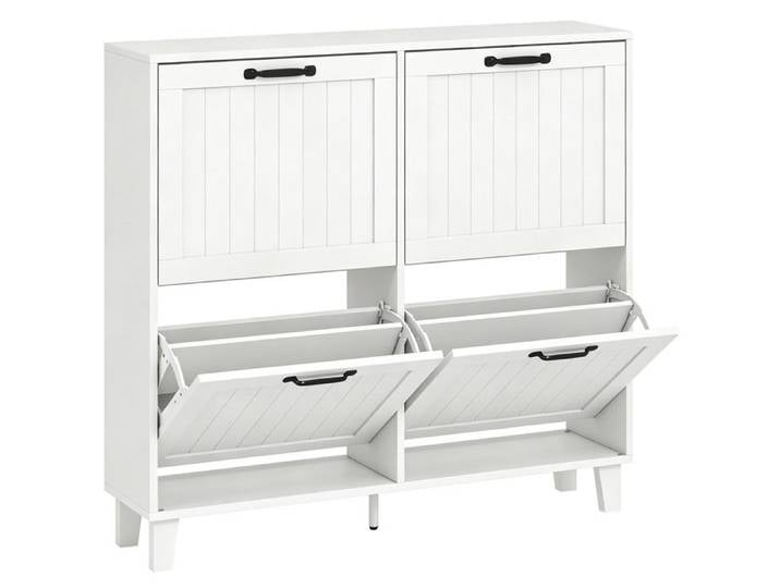 FSX Armoire à chaussures mobile 4 tiroirs rabattables gain de place avec étagères réglables blanc