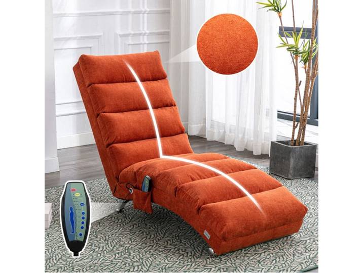 Modenuit chaise longue de relaxation massante fixe 148x55x84 cm vibration douce tissu orange