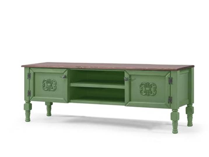 Elegantes hellgrünes TV-Möbel, 150 cm breit, 100% MDF mit Fichtenplatte und Beinen aus Hainbuche 10 mm Stärke, perfekt für traditionelle Wohnzimmer