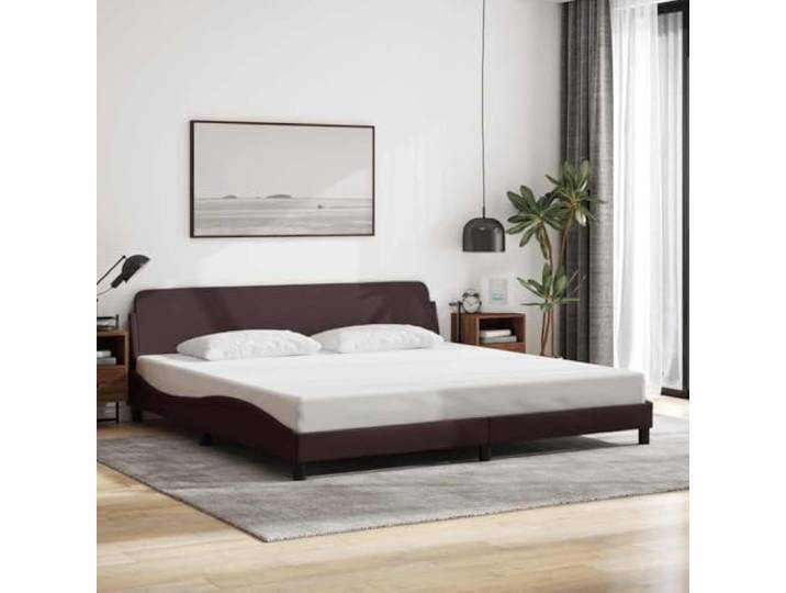 RJPLMFV Bettgestell Dover Dunkelbraun, 200 x 200 cm, Stoff Mit Kopfteil, robusten Füßen, Sperrholzleisten, edles Wellendesign