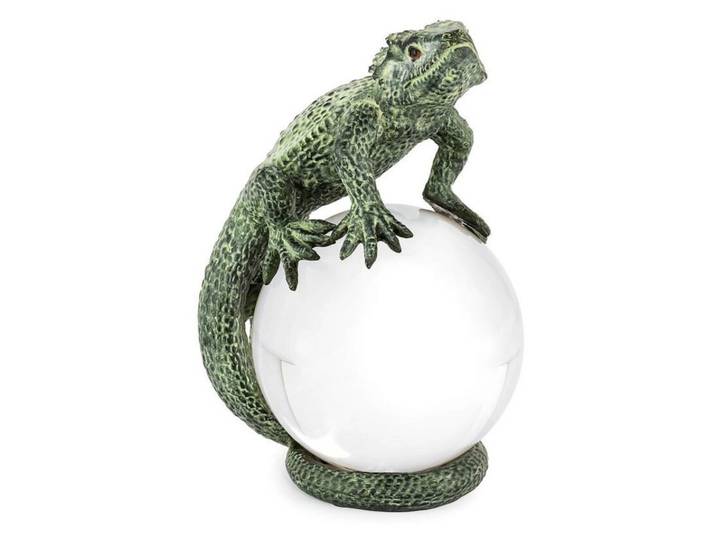 Figur Eidechse Auf Glaskugel Grün H: 20 cm Abhika