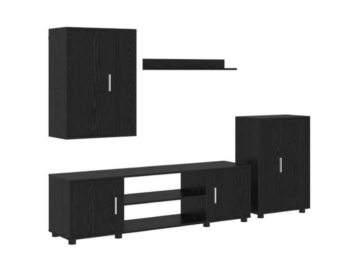 KTHLBRH TV-Möbel-Set aus schwarzem Eichenholz mit 4 Türen TV-Ständer, freistehender Schrank, Wandschrank, Regal, 4 Böden, Wandmontage, Wohnzimmer