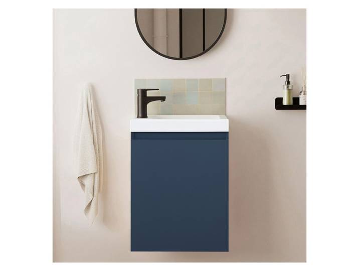 Mob In Meuble lave-mains + robinet noir LISA Bleu Nuit Satiné