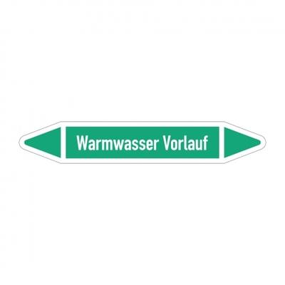 Aufkleber I RKZ Etikett Warmwasser Vorlauf,DIN 2403,grün/weiß,für Ø 25-40mm,154x26mm,5/Bogen