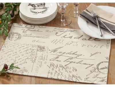 Saro Lifestyle Vintage Script Printed Design Fabric Placemats (Set of 4)