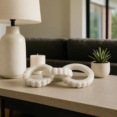 Sagebrook Home "Carved Marble Chain Decorative Objects Home Decor - 8"" White - 8.0"""