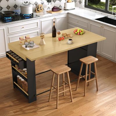 Kodotan sofa "59.06"" Rectangle Bar Table with Drop Leaf, with Metal Footrest,Bar Height Table with 3-Level Adjustable Shelf"