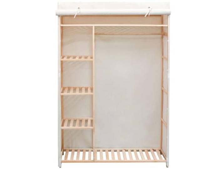 HBBMGYD Kleiderschrank aus Stoff und Kiefernholz, 110 x 40 x 170 cm 5 feste Einlegeböden, Aufhängestange, atmungsaktive Abdeckung, Vorhangtür, Kiefer massiv