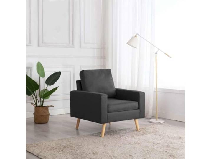 NLQMSU Dunkelgrauer Sessel aus Stoff mit Holzrahmen für Wohnzimmer Gepolsterte Sitzfläche, umlaufende Rückenlehne, Heimgebrauch, einfache Pflege, vielseitiges Design