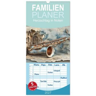 Familienplaner 2027 - Herzschlag in Noten mit 5 Spalten (Wandkalender, 21 x 45 cm) CALVENDO