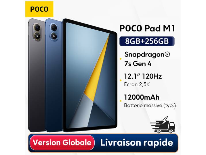 Version mondiale POCO Pad M1 Snapdragone 7s Gen 4 tablette 8MP caméra 120Hz 12.1 2.5k écran cristallin 33W charge rapide