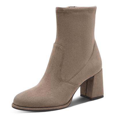 Stiefelette TAMARIS, Damen, Gr. 37, taupe, Textil, Veloursleder, unifarben, Basic, Schuhe Stiefelette, Blockabsatz, Businessstiefelette in veganer Verarbeitung