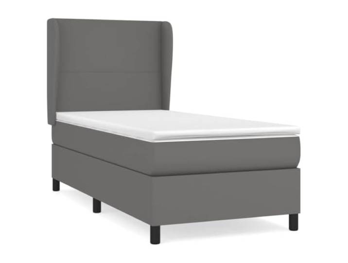 PUGYNBK Boxspringbett aus Kunstleder, Grau, 80 x 200 cm Verstellbares Kopfteil, Taschenfederkernmatratze, mittlere Härte, leicht zu reinigen