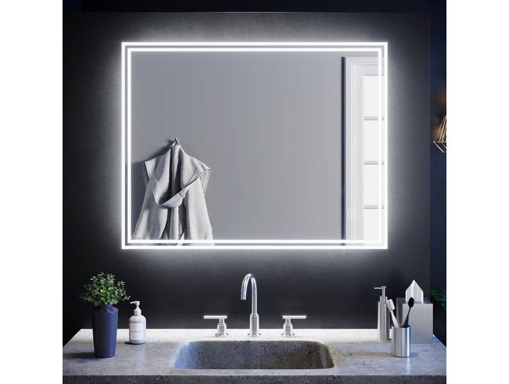 SIRHONA Miroir led Miroir de salle de bains avec éclairage LED Miroir Cosmétiques Mural Lumière Illumination avec Commande par Effleurement 90x70 CM
