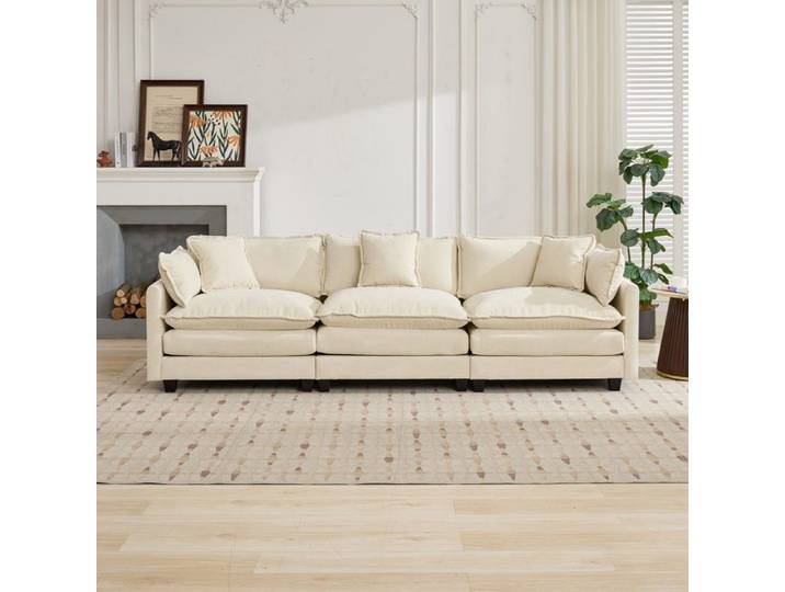 Canapé sectionnel modulable 3 places - EVRYAE avec assise double couche coussins dossier en chenille respirante - Beige