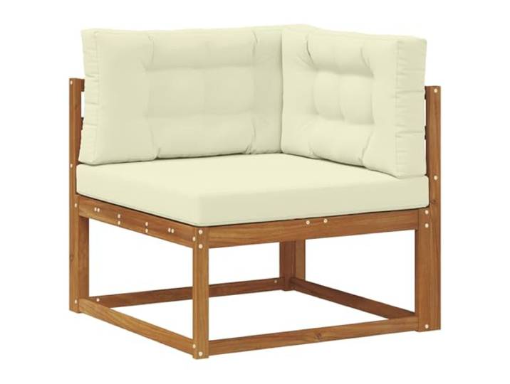 Coespram Outdoor Ecksofa aus Massivholz Akazie mit Kissen Lounge 1-Sitzer Wetterfestes Eckmodul aus massivem Akazienholz mit cremefarbenen Kissen für Garten Terrassen und Balkonbereich