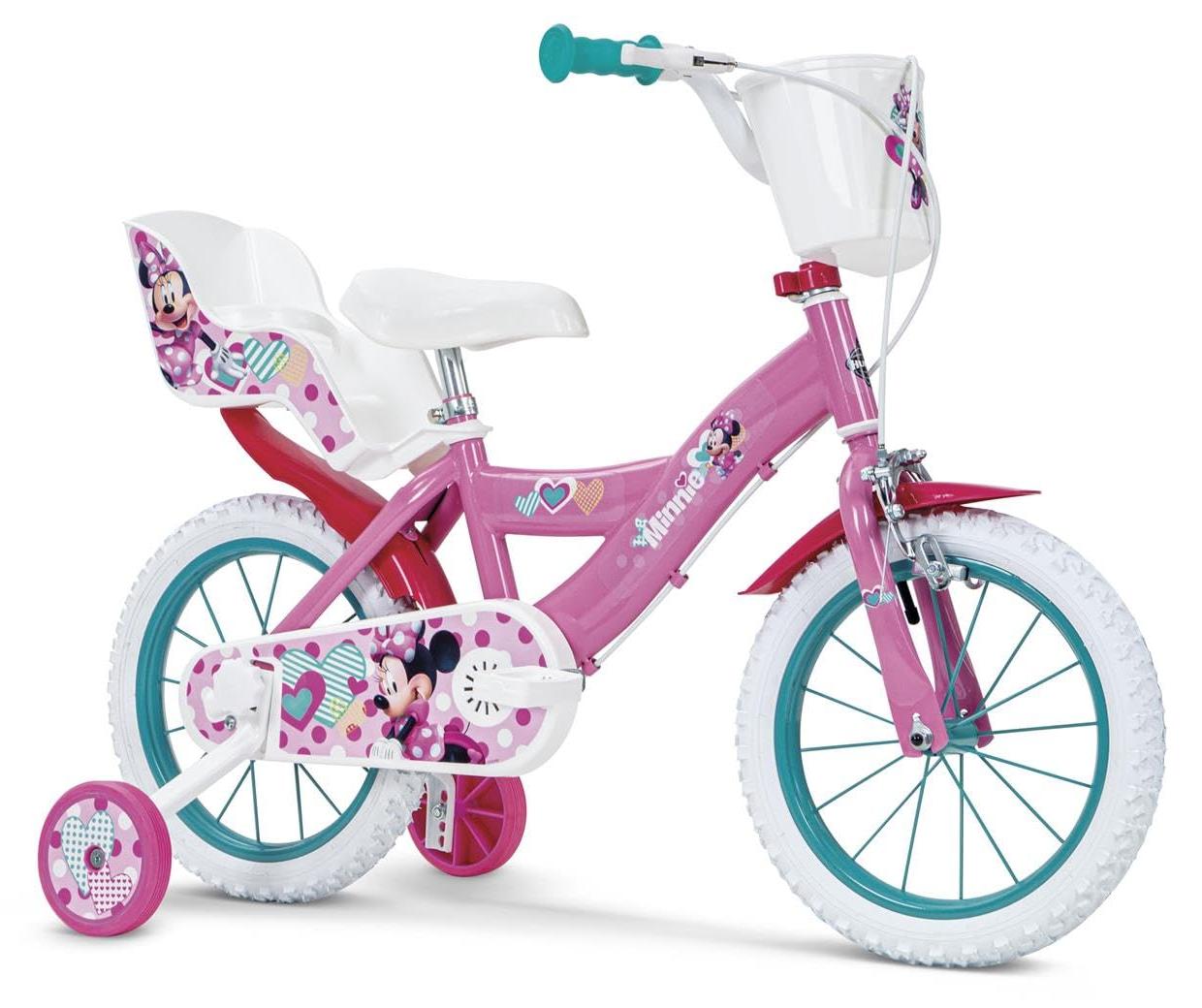 Kinderfahrrad Minnie Mouse 14 Zoll, Mädchen, Alu-Rahmen, Korb