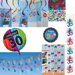 Partyset 30. Geburtstag Dekoration Deko Set bunt Girlanden Ballons