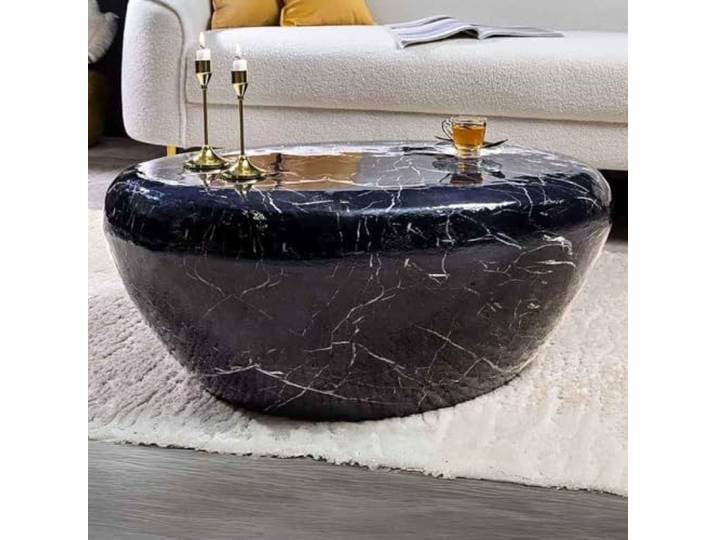 Design Couchtisch MARTELLO 75cm schwarz Marmor-Look Metall Handarbeitg