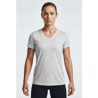 Trainingsshirt UNDER ARMOUR "TECH SSV- TWIST", Damen, Gr. XL, grau, Obermaterial: 100% Polyester, normal, V-Ausschnitt, Shirts, mit V-Ausschnitt, Kurzarm-Design, schnell trocknend, atmungsaktiv