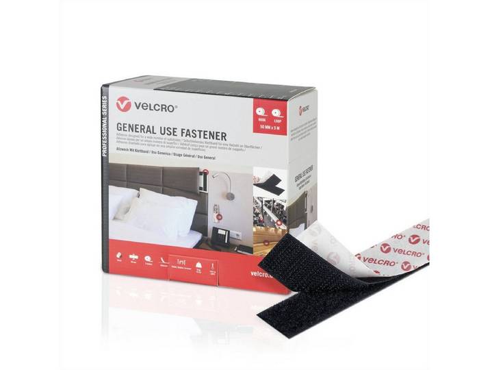VELCRO Kabelbinder General Use Fastener 25m Hakenband 25m Flauschband Haken & Flausch 50mm schwarz, VEL-PS20004
