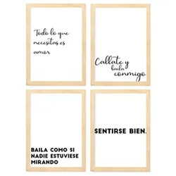 POSTER Set mit 4 Tanzen TypografieStil A3 Rahmen aus hellem Holz