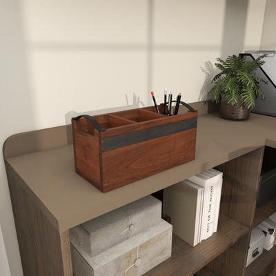 ARCILLA ELEMENTAL Modern Mango Wood 3 Section Tray with Black Metal Handles - Brown or Beige