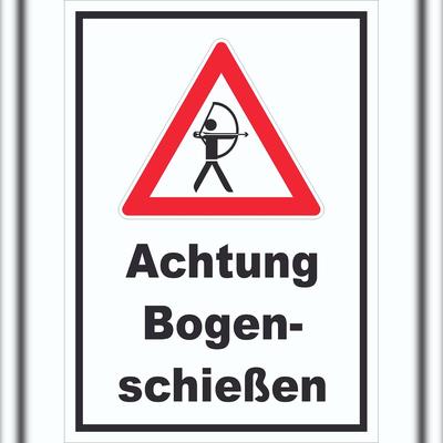 HB-Druck Achtung Bogenschießen Schild A1 Rückseite selbstklebend