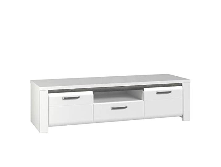 Newroom TV Lowboard Weiß Hochglanz Betonoptik TV Schrank Wohnzimmer