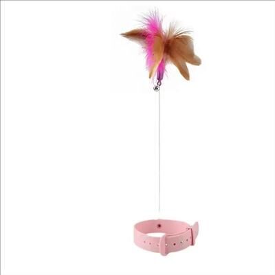 Inspired Finds Interactive Feather Cat Collar Toy With Bell For Self Play Entertainment pink