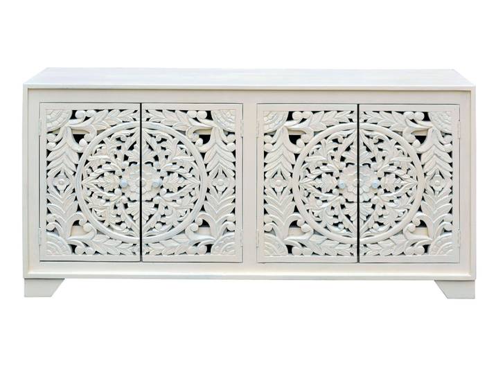 Sideboard GOODPRODUCT Kenmare , beige (creme), B:170cm H:85cm T:40cm, Massivholz, Sideboards, Sideboard, Kommode aus Mangoholz, dekorative Schnitzereien, Breite 170 cm